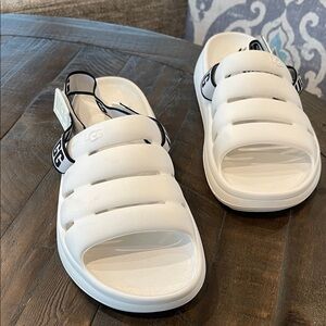 UGG Men’s White Slide Sandals with Black Accents